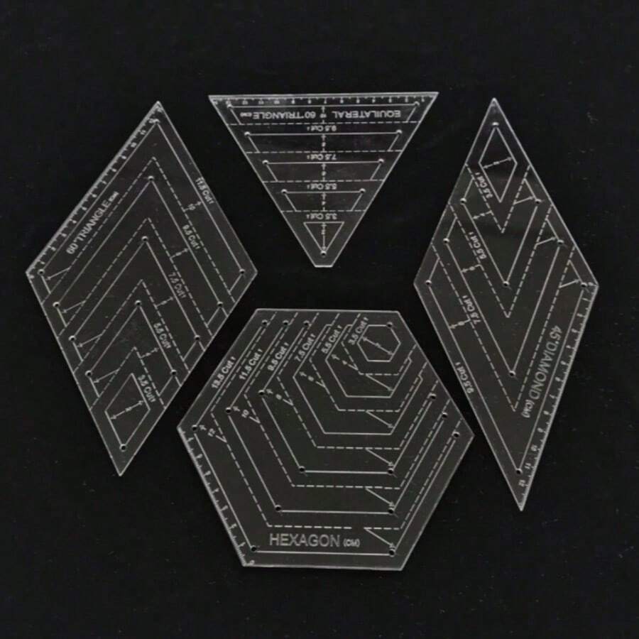 Bộ 4 thước kẻ ghép vải, chất liệu acrylic trong suốt cao cấp, thước kẻ may vá, khuôn cắt vải, dụng cụ may vá DIY. - A - Xem 1