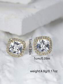 2 Khuyên tai nam thời trang đính đá Zirconia trắng hình vuông, khuyên tai đính đá lấp lánh cho nam. - Vàng - Xem 5