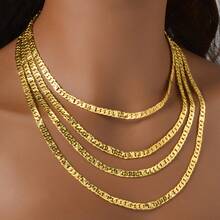 1pc Classic Simple 18K Gold-Plated Copper Cuban Chain Necklace Women Men For Daily Parties Wear - Gold - View 9