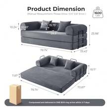 79" 5-in-1 Convertible Sleeper Sof No ssembly Fixed Frme Corduroy Couch High-Density Fom Fold Out Bed for Smll Spces Living Room Dorm Drk Gry - Gris oscuro - Ver 3