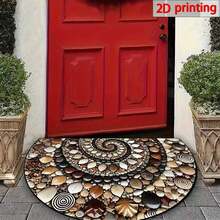 1 pieza Felpudo en forma de medio círculo con piedras en espiral, felpudo, alfombra pequeña, felpudo de bienvenida, alfombra, felpudo de piso, felpudo para exteriores, alfombra de cocina, decoración del hogar, felpudo para la puerta principal, alfombra pequeña de área, felpudo para exteriores, decoración del hogar, alfombra de área, alfombra de jardín, alfombra lavable - Multicolor - Ver 3