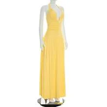 HERARIUM 2026 European And American Women's Fashion Summer New Solid Color Elegant Sleeveless Halter Strap Slit Long Dress Wedding Guest Dress Women Vacation Outfits Women Summer Dresses - 黃色(已做貨) - 查看 5