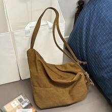 1 chiếc túi xách tay dáng dài (hobo) bằng vải canvas màu kaki trơn, dung tích lớn, có khóa kéo, thích hợp cho nữ và đi làm hàng ngày. - Nhiều màu - Xem 12