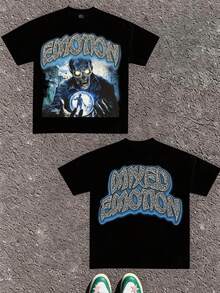 Double-Sided,2026 New Men Plus Size Round Neck Graphic T Shirt 100 Cotton Street Style Skull Print Perfect Gift Layer Local Delivery - màu đen - Xem 1
