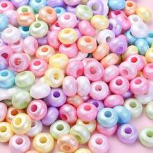 30/50pcs 8x14mm Acrylic Pearlized Crinkled Wheel Beads - Iridescent Textured Large Hole Spaced Beads For DIY Jewelry Making, Bracelets, Necklaces, Mobile Phone Chain, Earrings & Beaded Crafts - Random Color - View 1