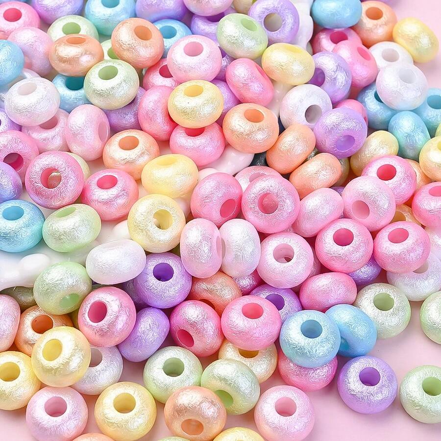 30/50pcs 8x14mm Acrylic Pearlized Crinkled Wheel Beads - Iridescent Textured Large Hole Spaced Beads For DIY Jewelry Making, Bracelets, Necklaces, Mobile Phone Chain, Earrings & Beaded Crafts - Random Color - View 1