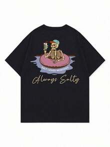 Camiseta de manga corta estampada de estilo casual y vacacional para hombres, cómoda y transpirable, para el verano - Negro - Ver 3