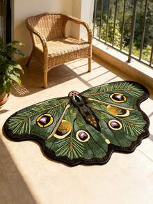 1pc Irregular Retro Green Plants Butterfly Living Room Carpet, European-Style Light Luxury Creative Gradient Design Rugs, Artistic Minimalist Bedroom Bedside Rug/Door Mat For Home Decor,Suitable For Sofa Coffee Table Mat.Outdoor Rug,Outdoor Decor - Green - View 2