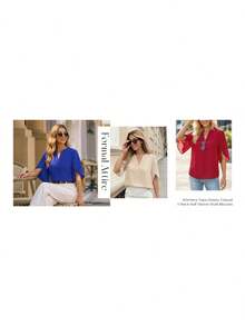 Funlingo Women's Summer Tops Short Sleeve Casual Shirts V Neck Chiffon Dressy Blouse Tops Designed In A Dressy Casual Style And Tailored To Look Good On All Body Types - 藏蓝色 - 查看 7