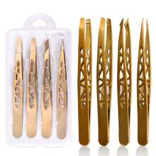 4pcs High Precision Stainless Steel Hollow Tweezers, Eyebrow Grooming Set, Eyebrow Tweezers, Ideal Gift For Thanksgiving - Multicolor - View 7