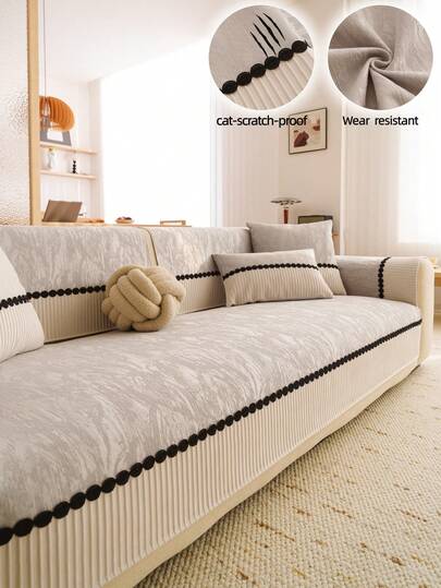 1件纯色雪尼尔几何图案沙发垫，奢华简约沙发套，加厚沙发座垫套，保护沙发，提升氛围，防滑防尘防刮，适用于卧室、客厅、办公室、书房，适用于沙发、长椅，四季皆宜。