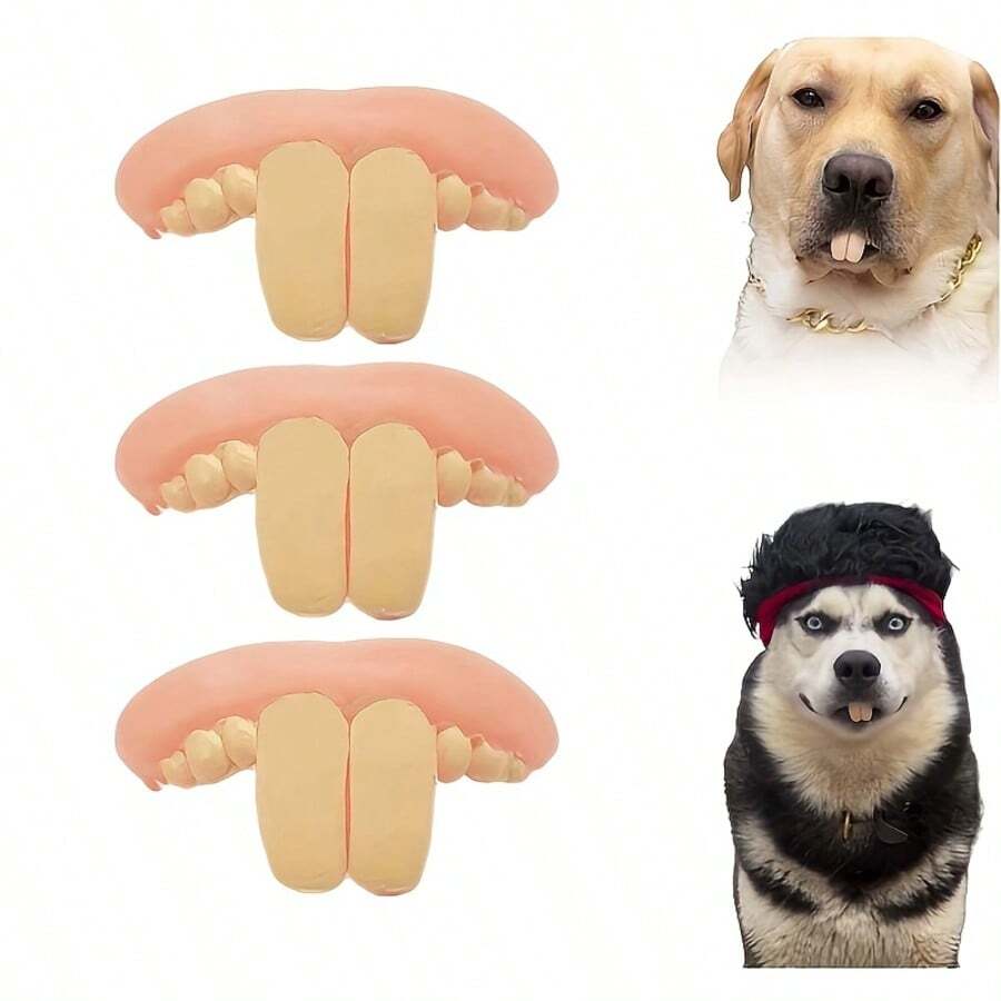 3pcs Funny Dog Teeth Toy - Durable, Tear-Resistant Pet Fake Teeth - Perfect For Halloween And Photo Shoots - Multicolor - View 1