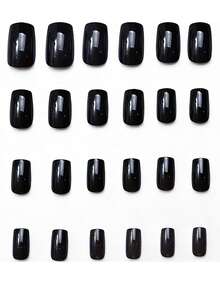 120Pcs 10Grids/Box Glossy Black Press On Nails, Full Cover Medium Coffin Fake Nails, Reusable Acrylic False Nails With Box For Women, Salon-Quality Manicure For Daily Wear & Party - Black - View 5