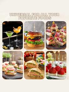 200pcs Elegant Natural Wooden Cocktail Picks, Decorative Skewers Suitable For Beverages, Appetizers And Party Snacks, Creative Artistic Toothpicks, Appetizer Picks, Bamboo Skewers, Floral Picks, 4.72 Inch Silver Wooden Cocktail Picks, Cake & Burger Art Forks, Sandwich Picks, Disposable Cake & Dessert Picks For Wedding Party, Buffet Cupcake Picks, Decorative Bamboo Skewers For Hawaiian Party, Halloween And Christmas Decor - Monochrome - View 4