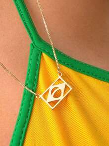 Women's Brazil Necklace, 18K Gold Plated, Delicate Flag Pendant - Dây chuyền = Lá cờ - Xem 5