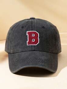 MAKEFGE 1 pieza Gorra de béisbol negra de estilo minimalista retro, cómoda y suave, con bordado de letra B, ajustable, adecuada para uso diario, playa, camping, regalo, verano, vacaciones, festivales, viajes - parche B - Ver 6