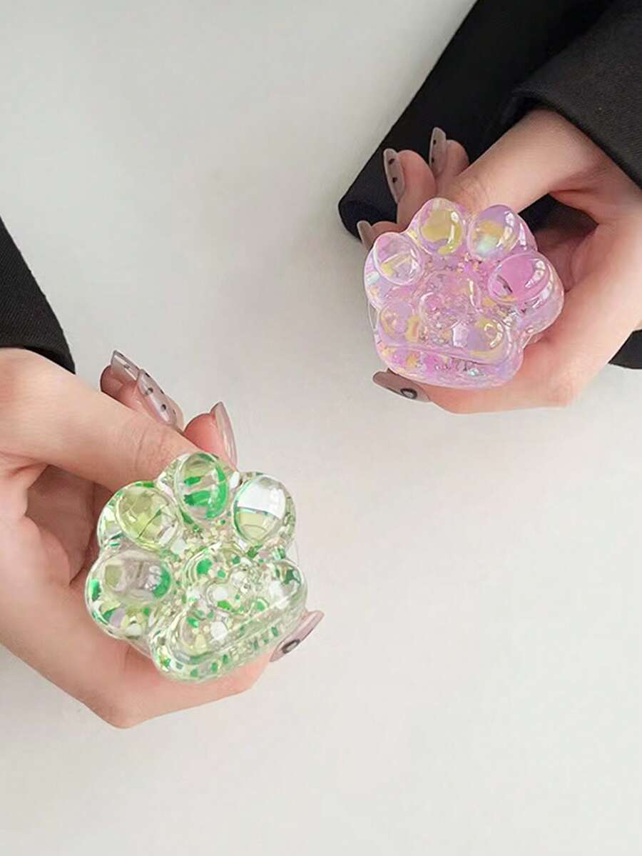 1个彩色亮片猫爪3D手机支架，可伸缩背挂式手机气囊支架，ins风电视观影桌面支架 - 彩色 - 查看 1