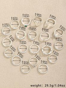Bộ 20 chiếc nhẫn bạc sáng bóng kiểu Bohemian đơn giản, nhiều họa tiết, bao gồm hình trái tim, chữ cái, cánh, vương miện, đá quý và các yếu tố khác, thích hợp làm quà tặng hàng ngày, theo mùa, đi nghỉ mát, đi biển, dịp lễ. - Nhiều màu - Xem 6