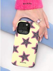 GIIPPA 1个黄色底豹纹星形图案手机壳，适用于 17 Pro Max，也适用于16 Pro Max、15 Pro Max、14 Pro Max，韩版时尚趣味手机壳，兼容 11/12/13/14/15/16 Pro Max Plus，优雅设计男女皆宜，是圣诞节、情人节、复活节、婚礼季和生日送给女友的理想礼物 - 黃色 - 查看 6