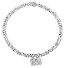 1 chiếc vòng cổ khắc tên theo yêu cầu. Vòng cổ chữ cái đính đá Zirconia mới, kiểu dây xích Cuban màu hồng, tự làm, ghép nối, dành cho cặp đôi, vòng tay cá nhân hóa. - Nhiều màu - Xem 16