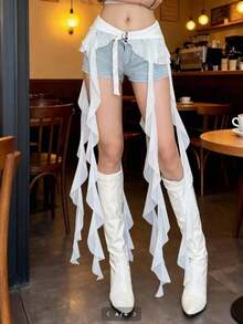 Women's Premium White High-Waisted Tassel Skirt Belt, Adjustable Faux Wrap Long Sweep With Metal, Layering Accessory Casual Chic  Festival Outfits - trắng - Xem 1