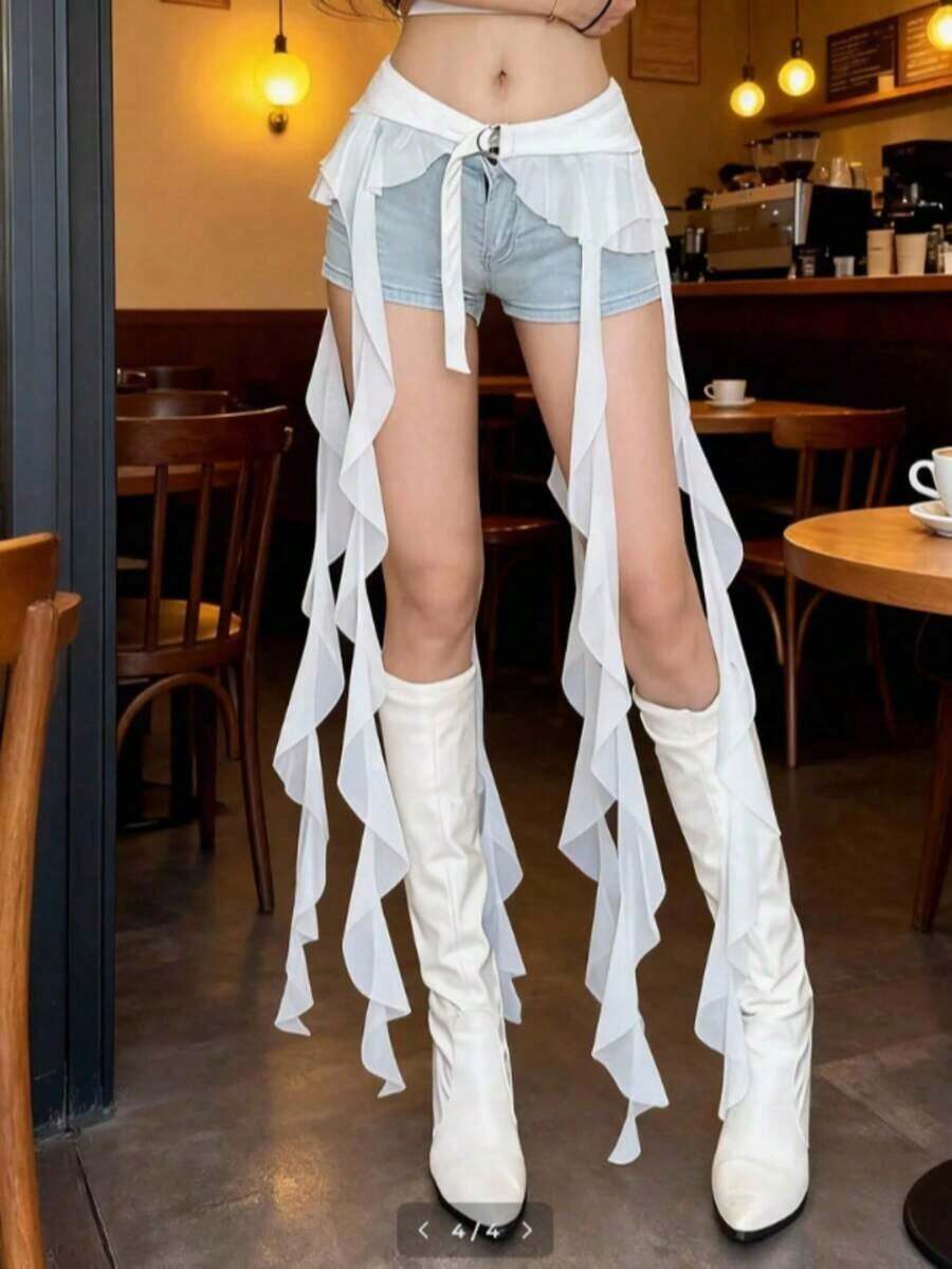 Women's Premium White High-Waisted Tassel Skirt Belt, Adjustable Faux Wrap Long Sweep With Metal, Layering Accessory Casual Chic Festival Outfits - trắng - Xem 1