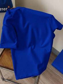 1pscClaim Dot Camiseta de manga corta con estampado de conejo de dibujos animados negro clásico y versátil para fitness, camiseta casual deportiva unisex de cuello redondo100% Cotton - Azul - Ver 2