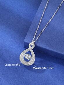 Collar de plata de ley S925 con colgante de símbolo del infinito de moissanita | Regalo para propuesta, aniversario, Día de San Valentín | Uso elegante para el día a día para mujeres - Blanco - Ver 4