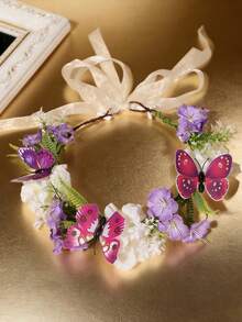 1pc Realistic Butterfly Bohemian Floral Wreath, Romantic Bridal Wedding Decor (Butterfly Pattern And Shape Are Randomly Selected, Special Craftsmanship, Please Purchase Carefully),Travel,Birthday - Purple - View 3