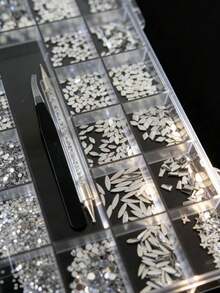 21 Slots Mixed Shiny Transparent Diamond Crystal 3D Nail Art Rhinestones Decoration Set With Pickup Pen, Fashion Nail Art Decorations, Nail Design Accessories, Nail Gems In Various Shapes For DIY And Salon Use Nail Charms - Clear - View 4