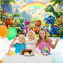 1pc Cartoon Jungle Dinosaur Pattern Birthday Party Decoration Backdrop Banner, Suitable For Celebration Event Room Decor And Display Props, 82.7x59.1 / 59.1x39.4 / 39.4x29.5 Inch - Multicolor - View 6