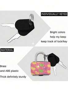 Mini Sparkling Crystal Key Lock - Metal Small Lock With 2 Keys, No Assembly Required, Luggage Lock With Keys, Storage Cabinet Lock, Small Luggage Padlock, Metal Key Lock Suitable For Luggage, Gym Lockers, Bags, School, Gifts For Birthday, Back To School, Mother's Day, Wedding, Souvenirs, Bridesmaids, Etc. - Multicolor - View 7