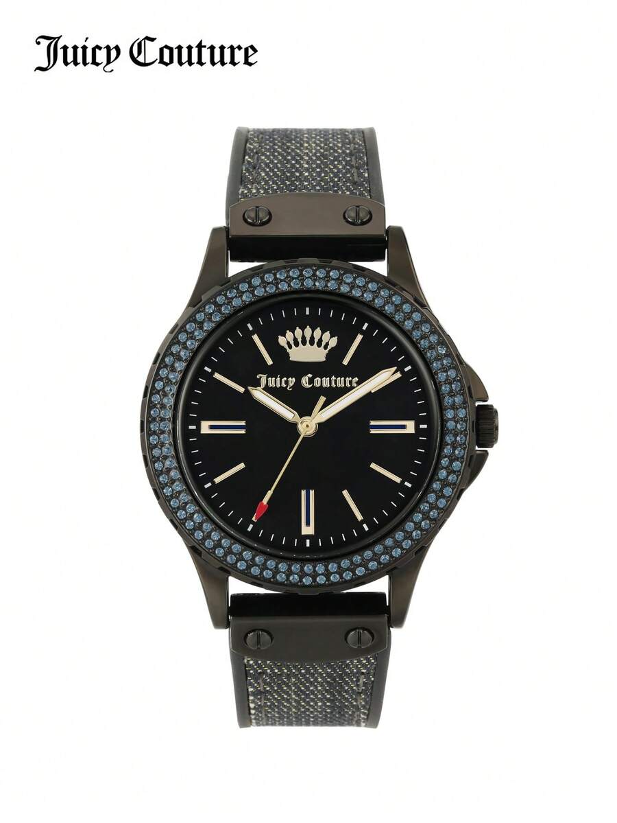Juicy Couture Đồng hồ đeo tay nữ chạy bằng pin thạch anh, mặt tròn màu đen, dây đeo silicon. - màu đen - Xem 1