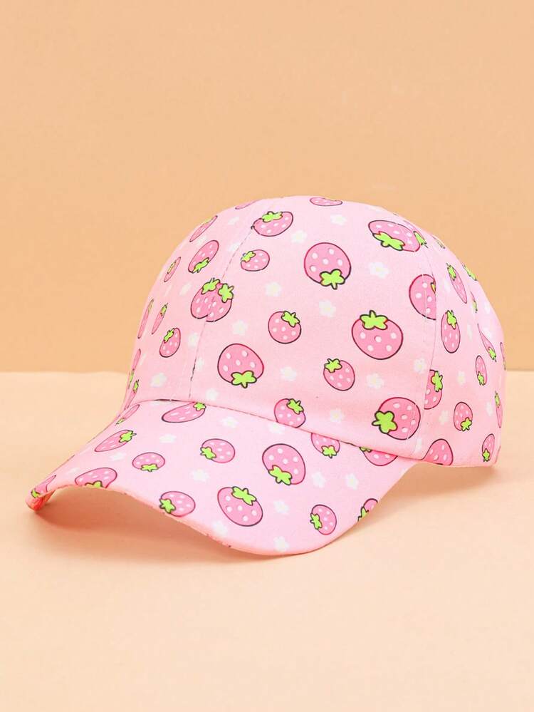 1 pieza Gorra de béisbol con estampado de dibujos animados rosa para niñas, disponible en patrones de rosquilla, unicornio arcoíris, fresa, cereza. Sombrero ligero y transpirable para protección solar, uso diario, viajes al aire libre, puede ser un regalo. - Multicolor - Añade 4