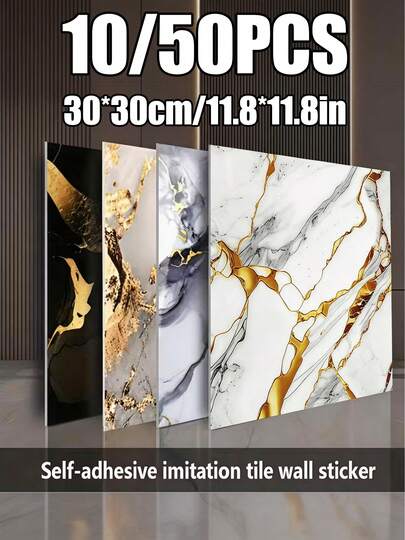 Brodark Bộ 10/50 miếng dán tường tự dính họa tiết gạch giả đá cẩm thạch, kích thước 30*30cm, màu trắng/xám/xanh dương/đen/vàng, chống thấm nước, chống ẩm, dễ bóc và dán, thích hợp cho nhà bếp, phòng tắm, tự lắp đặt, cải tạo toàn bộ nhà, thiết kế hiện đại phong cách Bohemian, chất liệu bền và dễ bảo trì.