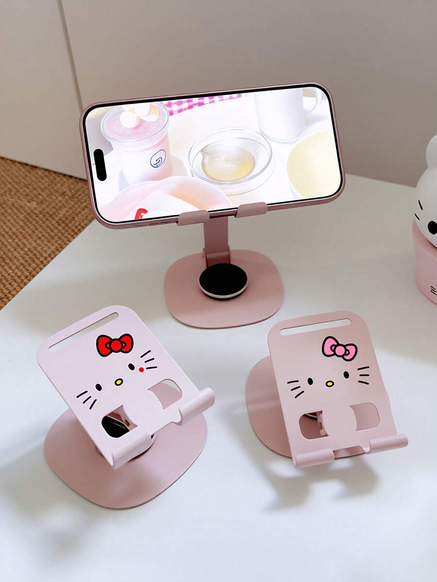 SANRIO Hello Kitty 粉色创意桌面手机/平板电脑支架，360°旋转可调节，平板电脑和手机桌面支架，适用于流媒体播放 - 彩色 - 查看 1
