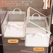 1 Giỏ đựng đồ trong suốt có nắp đậy, xếp chồng được, chống bụi, chống ẩm, chống thấm nước, hộp và giỏ đựng đồ đa năng dùng cho gia đình, dã ngoại, ký túc xá, nhà bếp, phòng ngủ, tủ quần áo và nhiều nơi khác. - Trong sáng - Xem 2