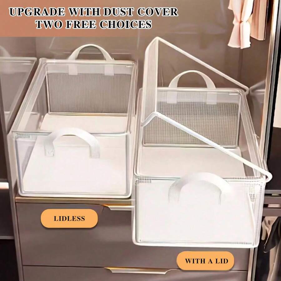 1 Giỏ đựng đồ trong suốt có nắp đậy, xếp chồng được, chống bụi, chống ẩm, chống thấm nước, hộp và giỏ đựng đồ đa năng dùng cho gia đình, dã ngoại, ký túc xá, nhà bếp, phòng ngủ, tủ quần áo và nhiều nơi khác.