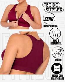 WOLFOC Women's Plus Size Cropped Fitness Top With Zipper And Removable Pads In Suplex Polyester - Maroon - View 2
