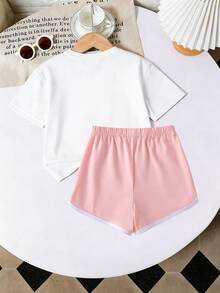 2pcs/Set Girls Unicorn Print Short Sleeve Top And Shorts Set - Multicolor - View 3