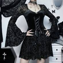 Un abito cosplay corto e scuro in stile gotico retrò, perfetto per Halloween e adatto alle donne. - nero - Visualizzare 3