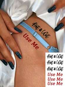 1 Folha de Tatuagem Temporária Corporal, Unissex, Texto Sexy Preto e Vermelho "Hot & Wet" e Padrão "Use Me", Estilo Provocante e Brincalhão, Tatuagem Falsa À Prova d'Água, Dura 2-5 Dias, Cobre Cicatrizes, Pode Ser Usada nos Braços, Pulsos, Ombros, Pernas, Pescoço, Peito, Adequado para Festas, Presentes. - Multicolorido - Visão 9