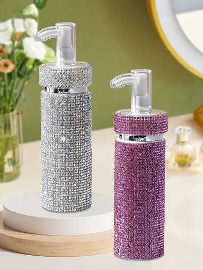 120ml Refillable Rhinestone Decorated Dispenser Bottle, Suitable For Lotions, Shampoos, Body Washes, Luxury Sparkling Diamond Storage Container For Cosmetics, Ideal For Home, Bathroom And Travel Use