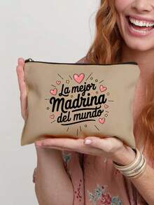 Best Godmother' Pattern Cosmetic Bag, Gift For Girls, Cute Retro Minimalist Letter Print Pouch, Small Items Storage Bag, Makeup Organizer Bag, Toiletry Bag, Foldable Lightweight Storage Bag, Minimalist Shopping Bag, Teacher's Day Gift, Suitable For Personal Travel Cosmetics Storage, Mother's Day Gift - Multicolor - View 13