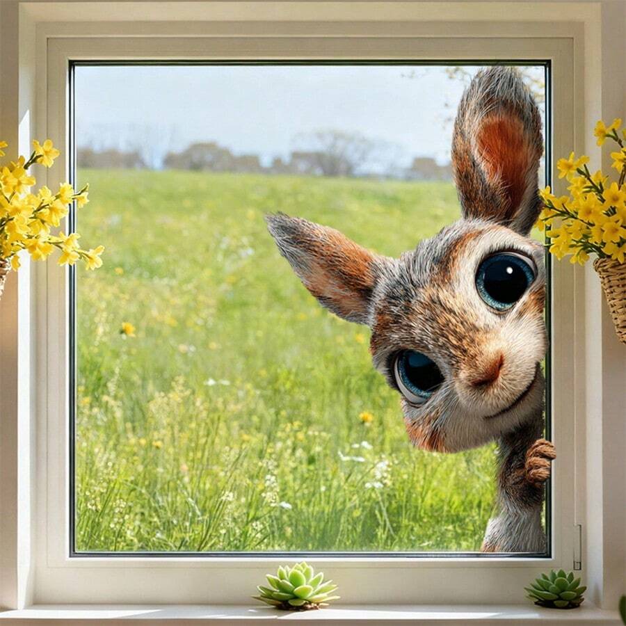 Peeking Rabbit Window Stickers,Gifts For Kids- Transparent Wall Decals, Removable,Perfect For Switches And Glass Windows, Self-Adhesive Vinyl Stickers, Suitable For Home And Car Decoration, Easy To Apply, Suitable For Children Bedroom,Baby Room