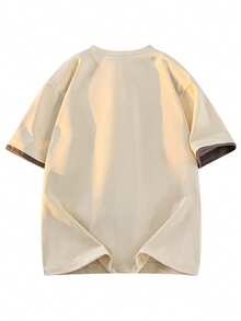 男士短袖T恤，休闲夏季套头衫 - 杏色 - 查看 4