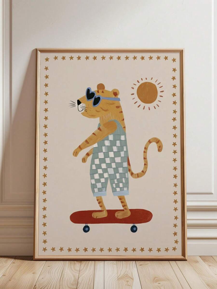 1 Peça Arte de Parede em Tela, Decoração de Quarto Infantil com Moldura, Arte de Parede de Quarto Infantil com Tema de Gato no Skate, Arte de Decoração de Quarto Infantil com Animais Vintage, Decoração de Sala de Jogos com Skate, Arte de Decoração de Quarto Infantil em Estilo Vintage, Decoração de Sala de Jogos, Decoração de Quarto Infantil, Arte de Parede, Presente para Meninas, Decoração de Banheiro, Decoração Pré-Escolar, Decoração de Berçário, Presente para Bebê, Presente para Recém-Nascido, Presente de Formatura, Decoração de Festa, Decoração do Dia das Mães, Decoração do Dia dos Pais - Multicolorido - Visão 1