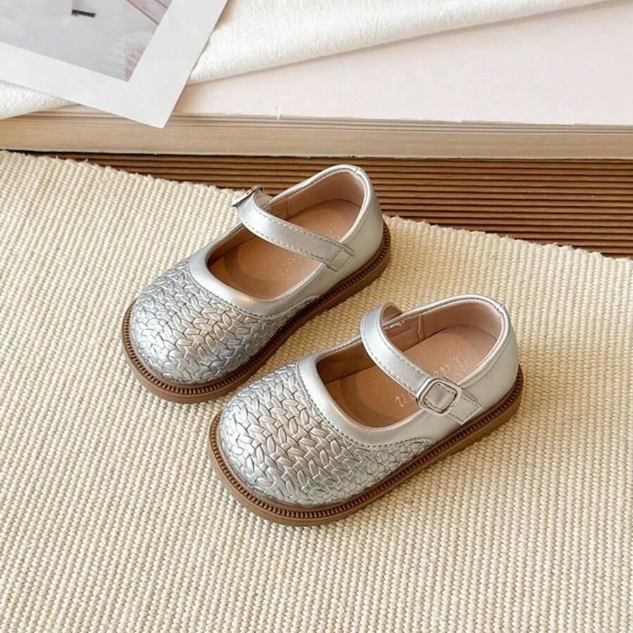 1 Pair Fashionable Flat Leather Shoes, Lightweight Shock-Absorbing Non-Slip Soles, Caring For Baby's Feet. Multiple Colors Available, Suitable For Running And Jumping, Must-Have For Cute Babies! - Silver - View 1