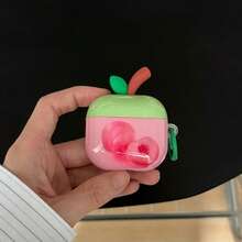 Ốp tai nghe hình lá 3D màu hồng đào thời trang, sáng tạo, kèm vòng tròn, phù hợp với Pro 3, New Pro 2, Apple 4, thiết kế tối giản dễ thương, cá nhân hóa cho thế hệ 1/2, dành cho nữ. - Hồng - Xem 7