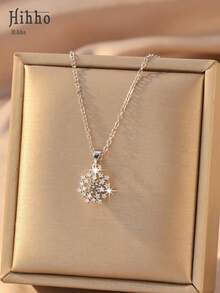 Hihho 1pc Fully Paved Zirconia Clavicle Chain, Dandelion Shaped Pendant Decorated With Multiple Small Zirconia Stones, Visually Enlarged Sparkling Effect, Lively And Exquisite, Suitable For Daily, Date, Holiday Outfits, Pair Well With Shirts, Dresses - Dandelion - View 10